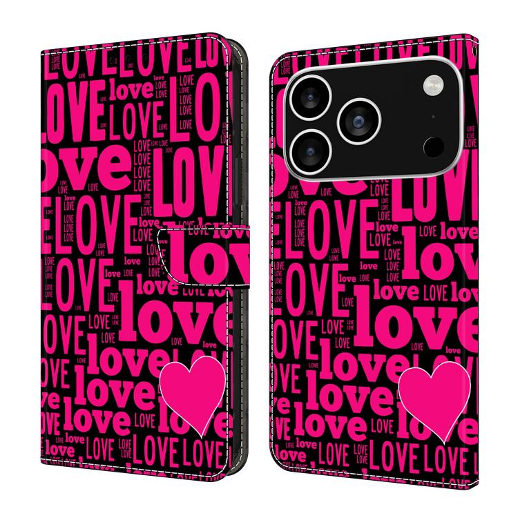 For iPhone 17 Pro Crystal-Like Painted Vegan Leather Phone Case(LOVE)