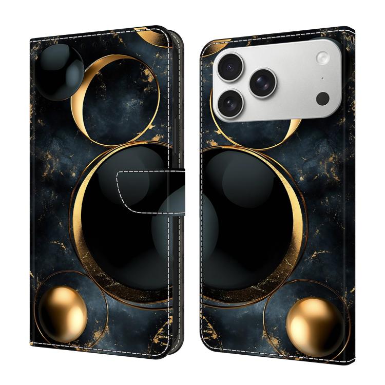 For iPhone 17 Pro Crystal-Like Painted Vegan Leather Phone Case(Luxury Gold Circles)