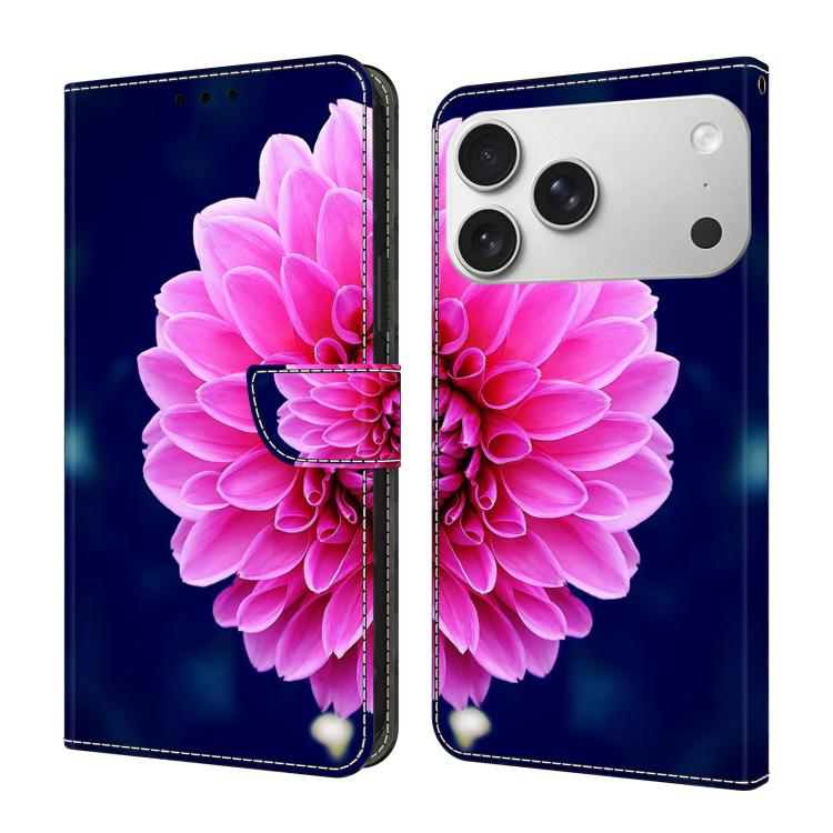 For iPhone 17 Pro Crystal-Like Painted Vegan Leather Phone Case(Pink Petals)