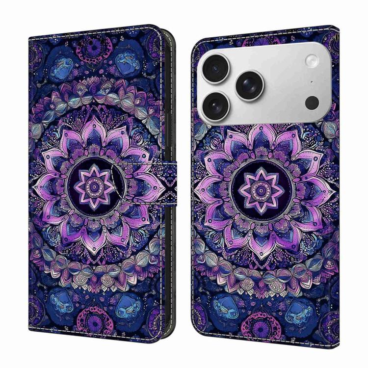 For iPhone 17 Pro Crystal-Like Painted Vegan Leather Phone Case(Purple Datura)