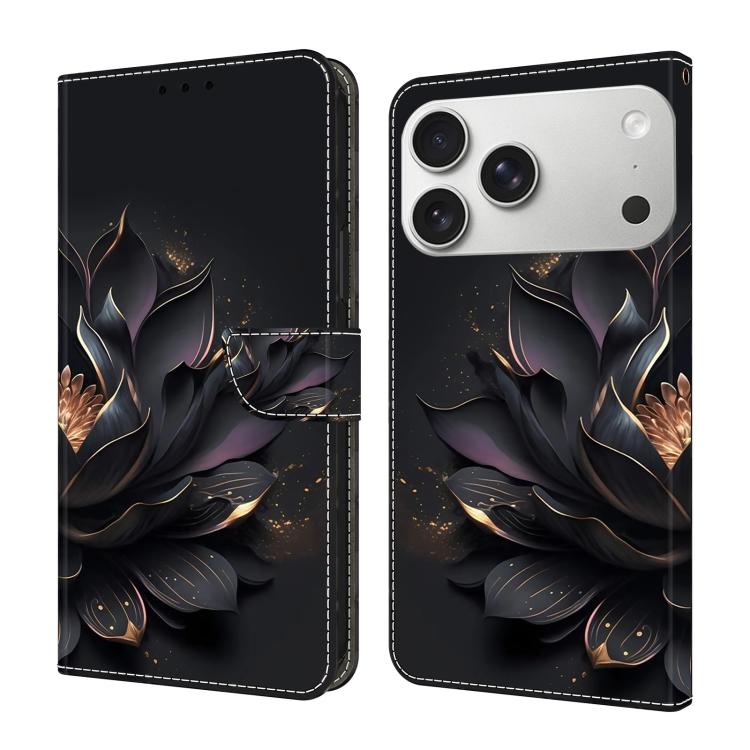 For iPhone 17 Pro Crystal-Like Painted Vegan Leather Phone Case(Purple Lotus)