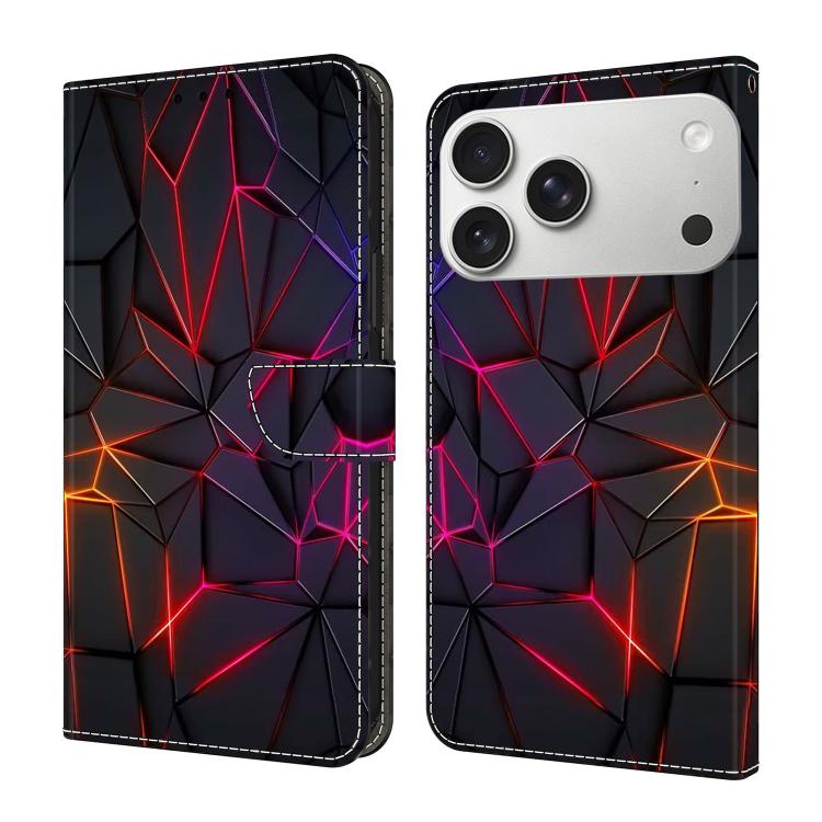 For iPhone 17 Pro Crystal-Like Painted Vegan Leather Phone Case(Red Cracks)