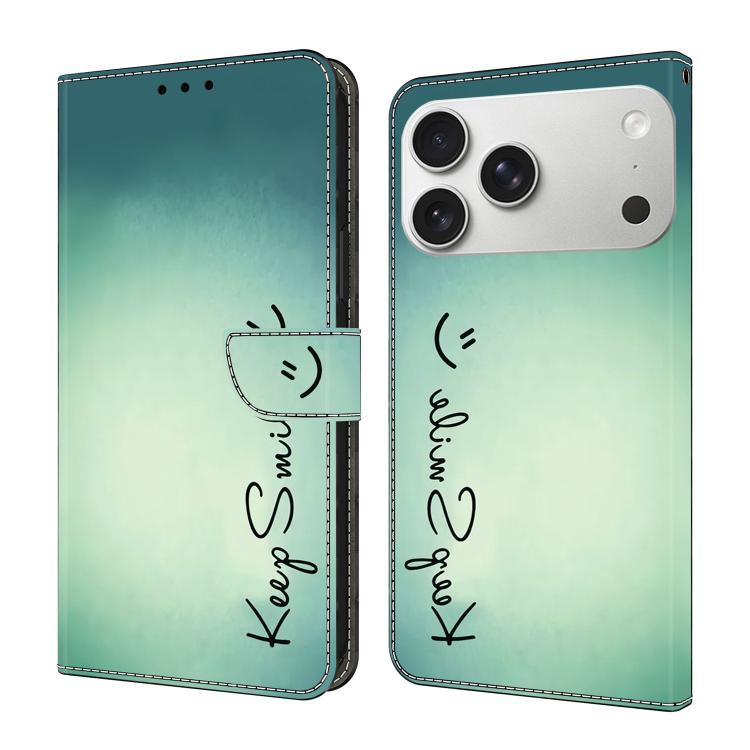 For iPhone 17 Pro Crystal-Like Painted Vegan Leather Phone Case(Smile)