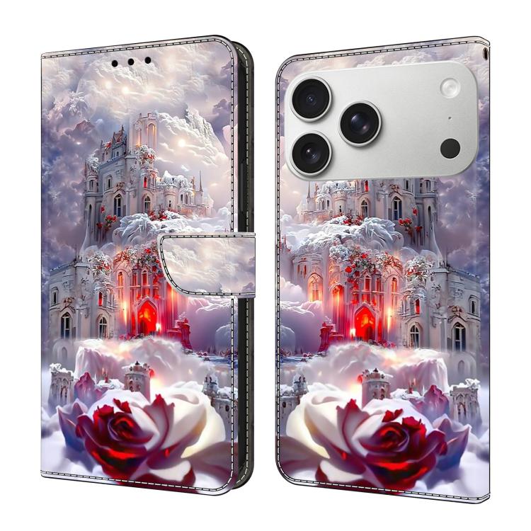 For iPhone 17 Pro Crystal-Like Painted Vegan Leather Phone Case(Snow Castle)