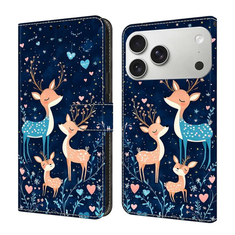 For iPhone 17 Pro Crystal-Like Painted Vegan Leather Phone Case(Starry Deer Herd)