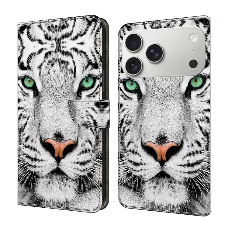 For iPhone 17 Pro Crystal-Like Painted Vegan Leather Phone Case(Tiger Face)