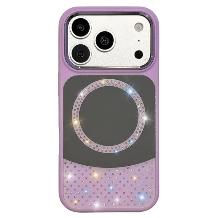 For iPhone 17 Pro Crystal Mirror Surface Rhinestone Magnetic Phone Case(Purple)
