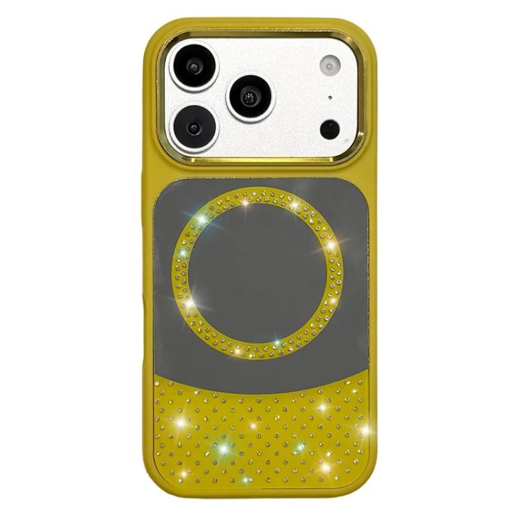 For iPhone 17 Pro Crystal Mirror Surface Rhinestone Magnetic Phone Case(Yellow)