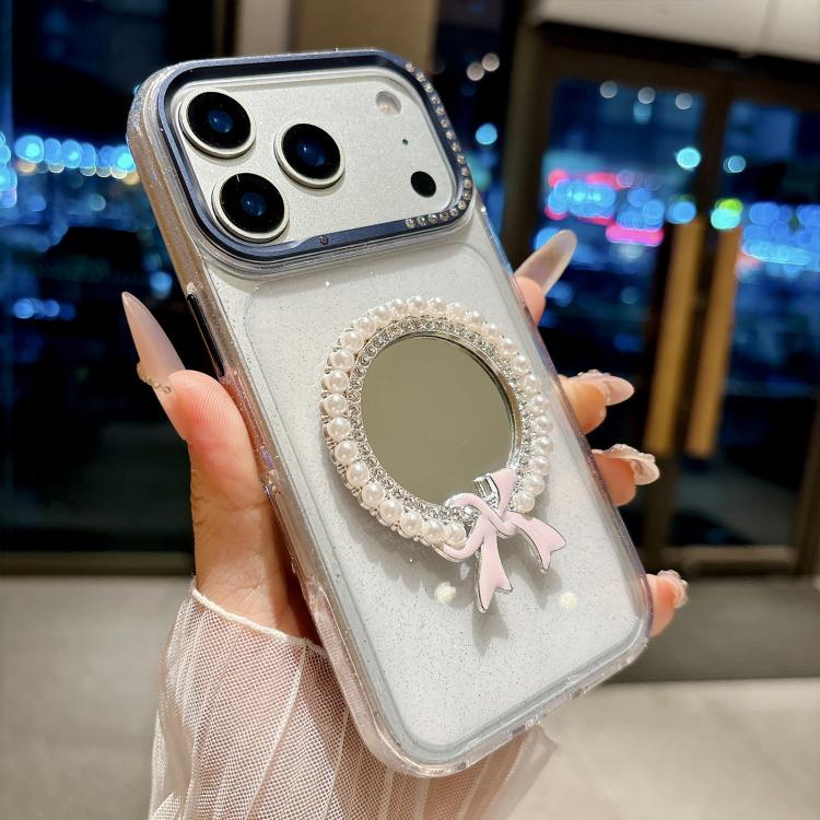 For iPhone 17 Pro Crystal Series Round Pearl Mirror Shockproof Phone Case(Blue)