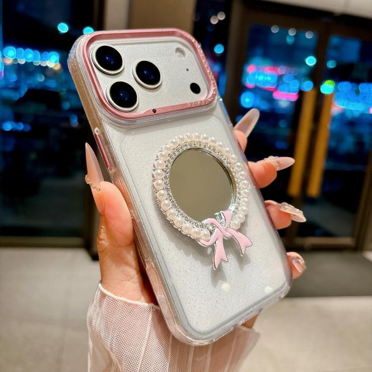 For iPhone 17 Pro Crystal Series Round Pearl Mirror Shockproof Phone Case(Rose Pink)