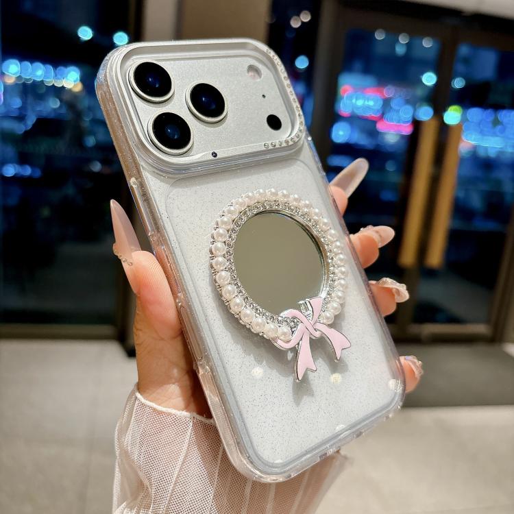 For iPhone 17 Pro Crystal Series Round Pearl Mirror Shockproof Phone Case(Silver)