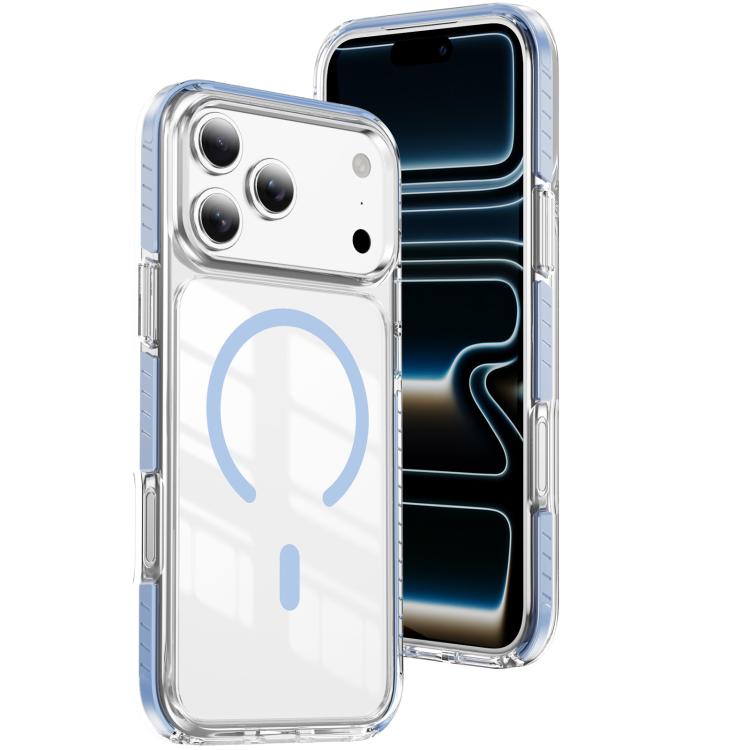 For iPhone 17 Pro Crystal Shield Clear Magnetic Acrylic Hybrid TPU Phone Case(Blue)
