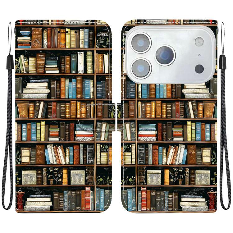 For iPhone 17 Pro Crystal Texture Colored Drawing Leather Phone Case(Bookshelf)
