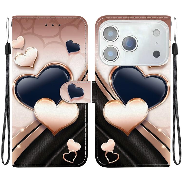 For iPhone 17 Pro Crystal Texture Colored Drawing Leather Phone Case(Love Heart)