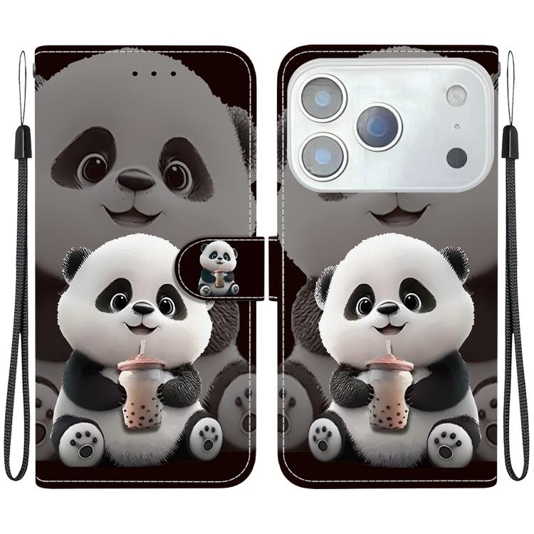 For iPhone 17 Pro Crystal Texture Colored Drawing Leather Phone Case(Milk Tea Bear)