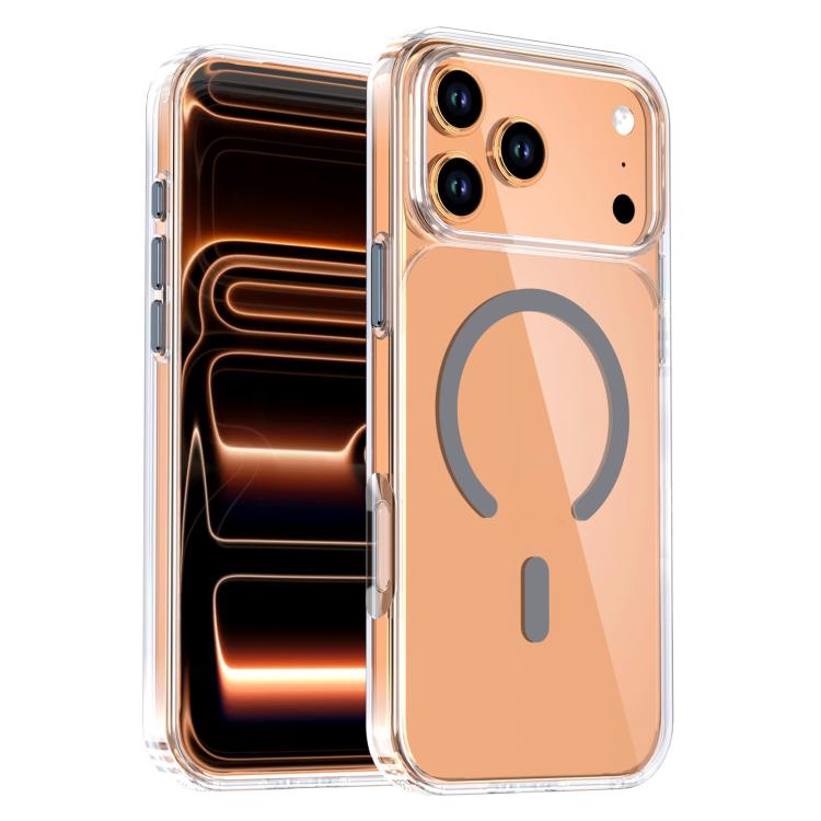 For iPhone 17 Pro Crystal Transparent Magnetic Phone Case(Grey)