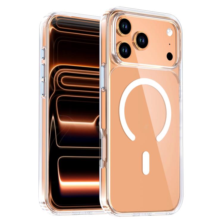 For iPhone 17 Pro Crystal Transparent Magnetic Phone Case(White)