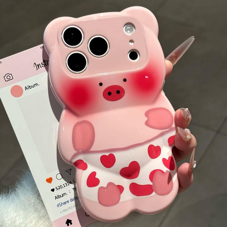 For iPhone 17 Pro Cute 3D Pig Shockproof TPU Phone Case(Love Pig)