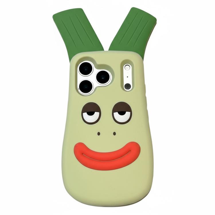 For iPhone 17 Pro Cute Big Green Onion Design Silicone Shockproof Phone Case