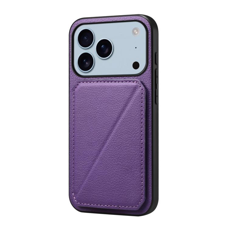 For iPhone 17 Pro D04 Calf Texture Dual Card Slot Holder Phone Case(Purple)