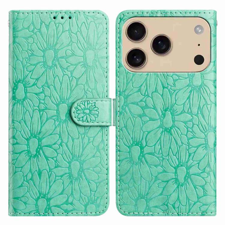 For iPhone 17 Pro Daisy Embossed Leather Phone Case(Green)