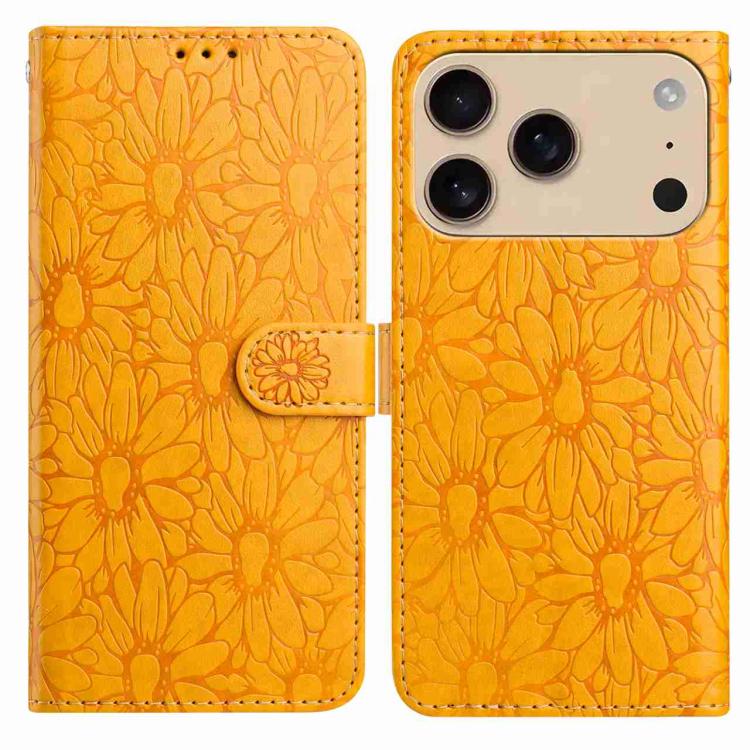 For iPhone 17 Pro Daisy Embossed Leather Phone Case(Yellow)