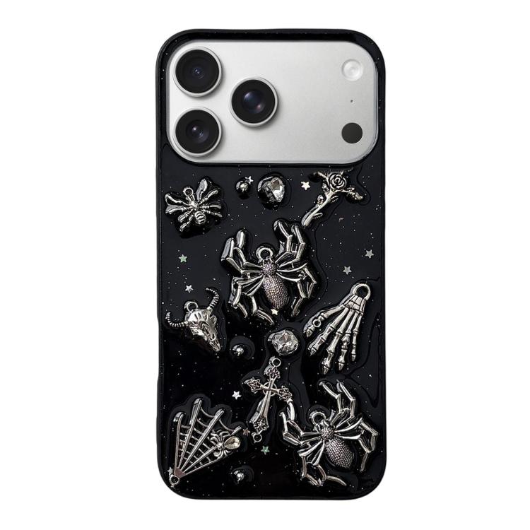 For iPhone 17 Pro Dark-Style Spider Epoxy Acrylic Hybrid TPU Phone Case(Black)