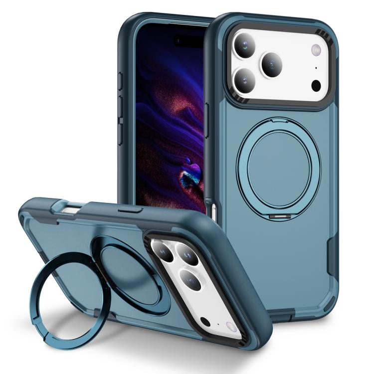 For iPhone 17 Pro Defend Rugged Gear Holder MagSafe Phone Case(Royal Blue + Blue)
