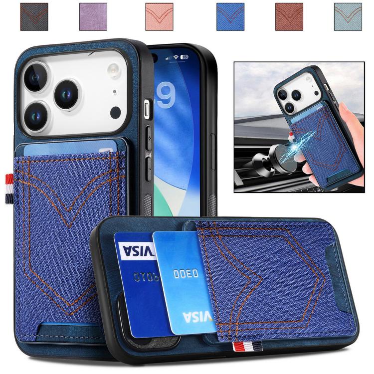 For iPhone 17 Pro Denim Texture Leather Skin Phone Case with Card Slot(Blue)