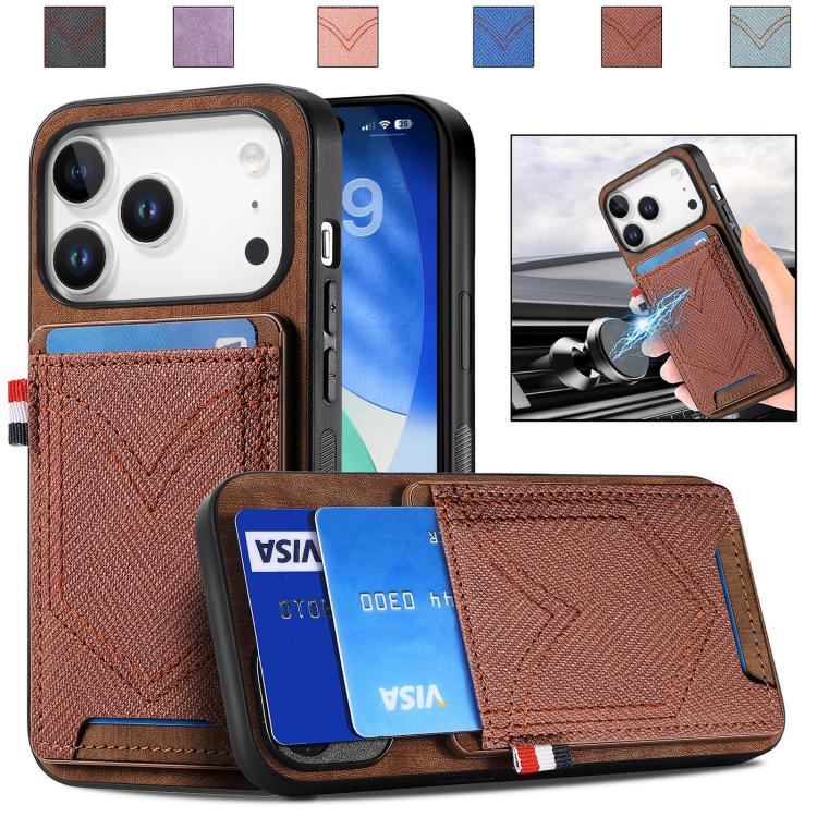 For iPhone 17 Pro Denim Texture Leather Skin Phone Case with Card Slot(Brown)