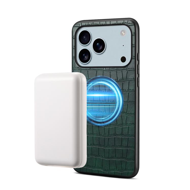 For iPhone 17 Pro Denior A09 Crocodile Texture PU Vegan Leather Magnetic Phone Case(Green)