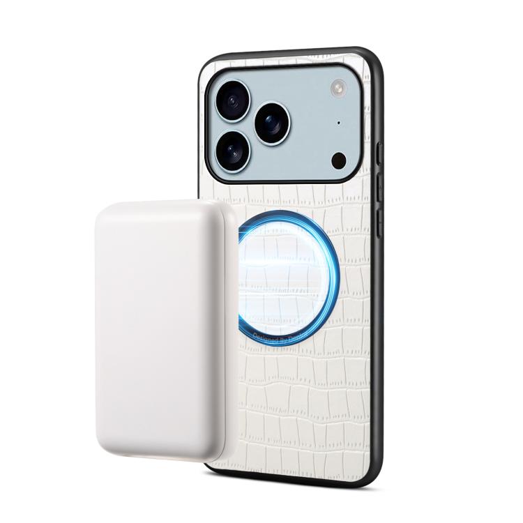 For iPhone 17 Pro Denior A09 Crocodile Texture PU Vegan Leather Magnetic Phone Case(White)