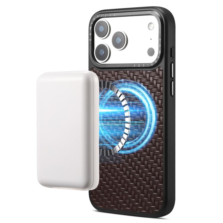For iPhone 17 Pro Denior A26 Genuine Leather Woven Texture Magnetic Phone Case(Brown)