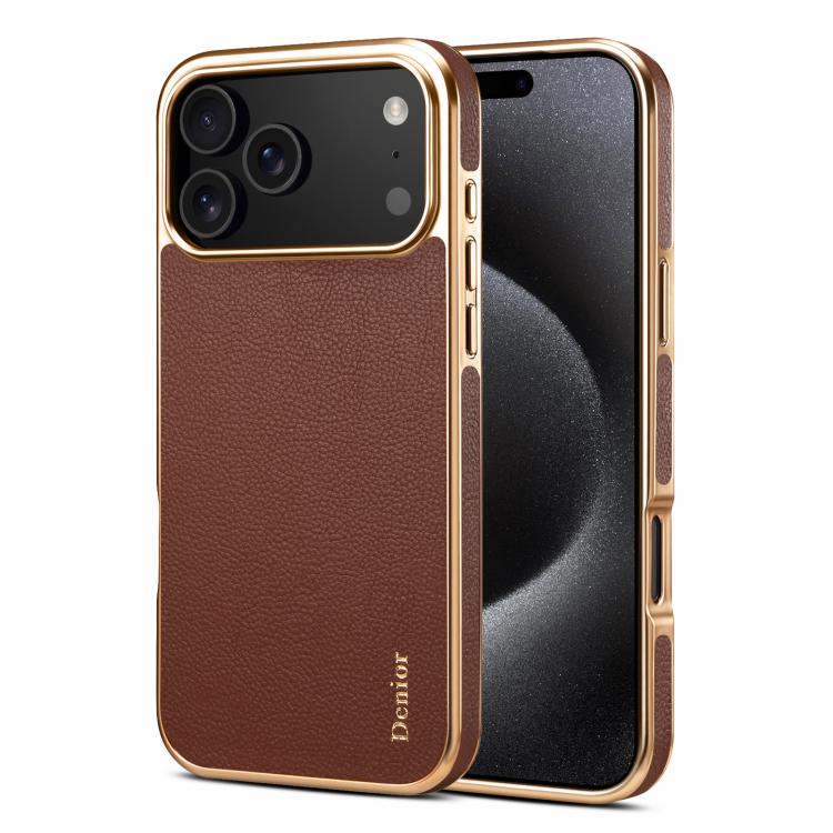 For iPhone 17 Pro Denior Cowhide Leather Plating Phone Case(Brown)