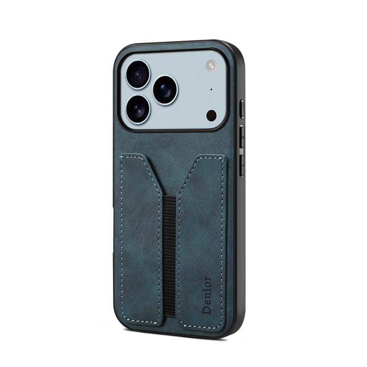 For iPhone 17 Pro Denior D07 DV Elastic Card Slot PU Back Cover Phone Case(Blue)