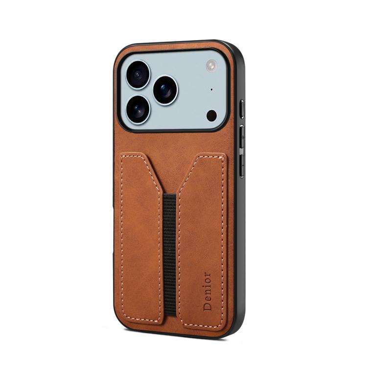 For iPhone 17 Pro Denior D07 DV Elastic Card Slot PU Back Cover Phone Case(Brown)