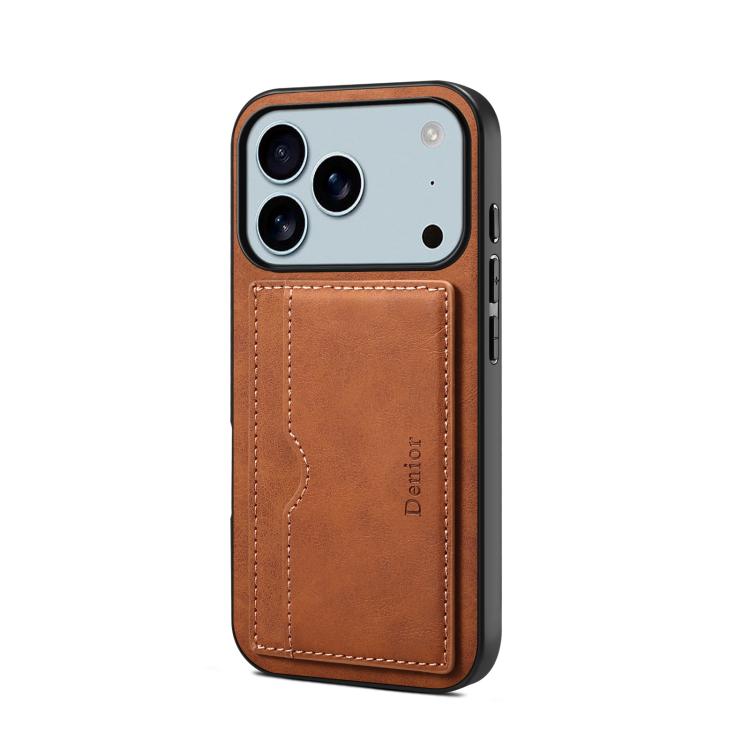 For iPhone 17 Pro Denior D08 PU Single Card Slot Holder Phone Case(Brown)