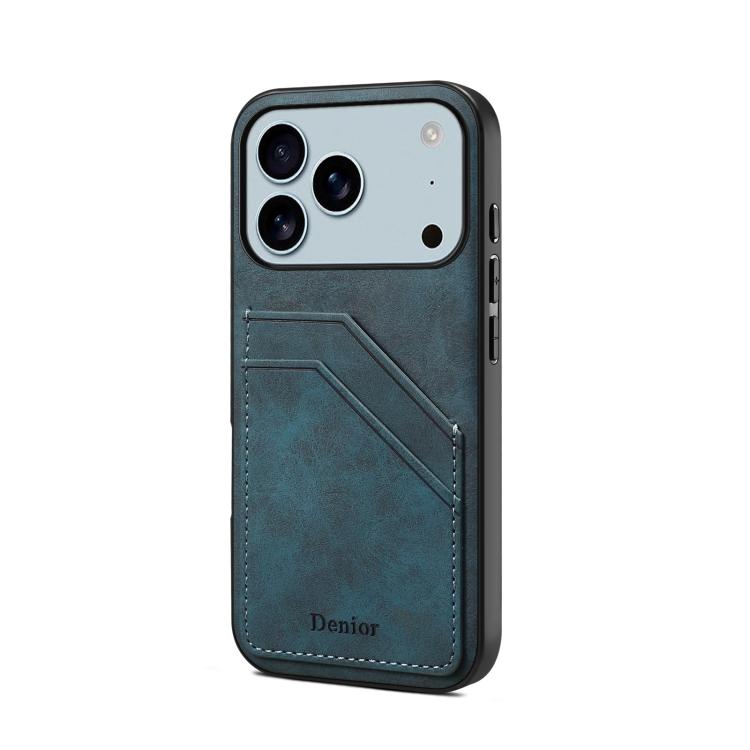 For iPhone 17 Pro Denior D09 PU Dual Card Slot Back Cover Phone Case(Blue)