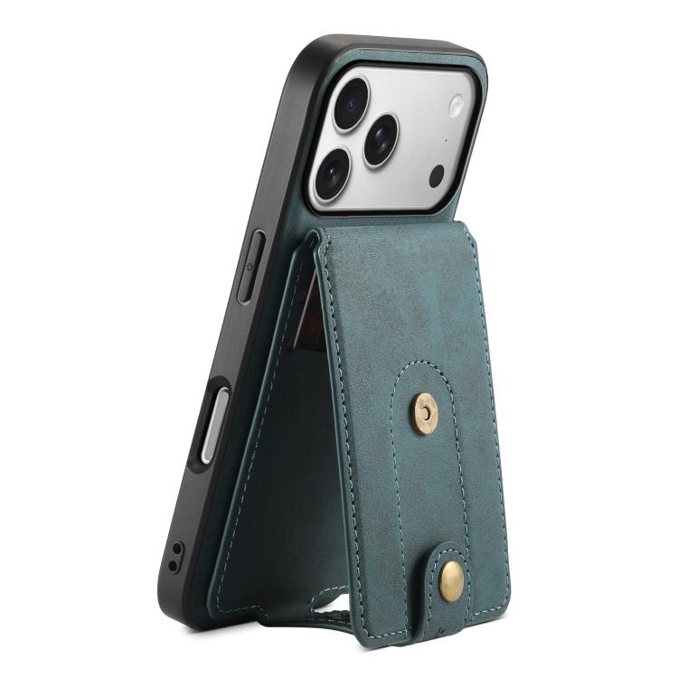 For iPhone 17 Pro Denior D14 NK Retro Pattern MagSafe Magnetic Card Holder Leather Phone Case(Blue)