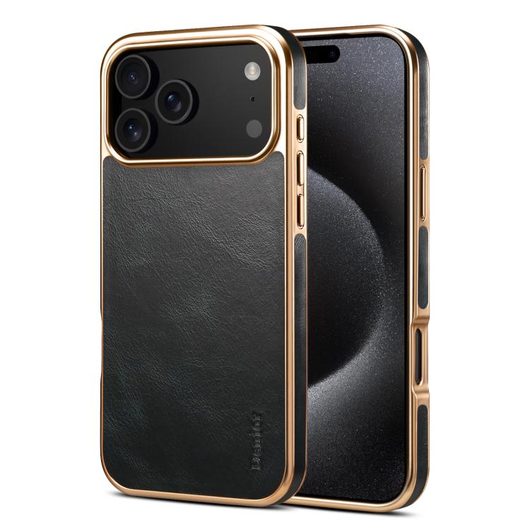 For iPhone 17 Pro Denior Oil Wax Leather Electroplating Phone Case(Blue)
