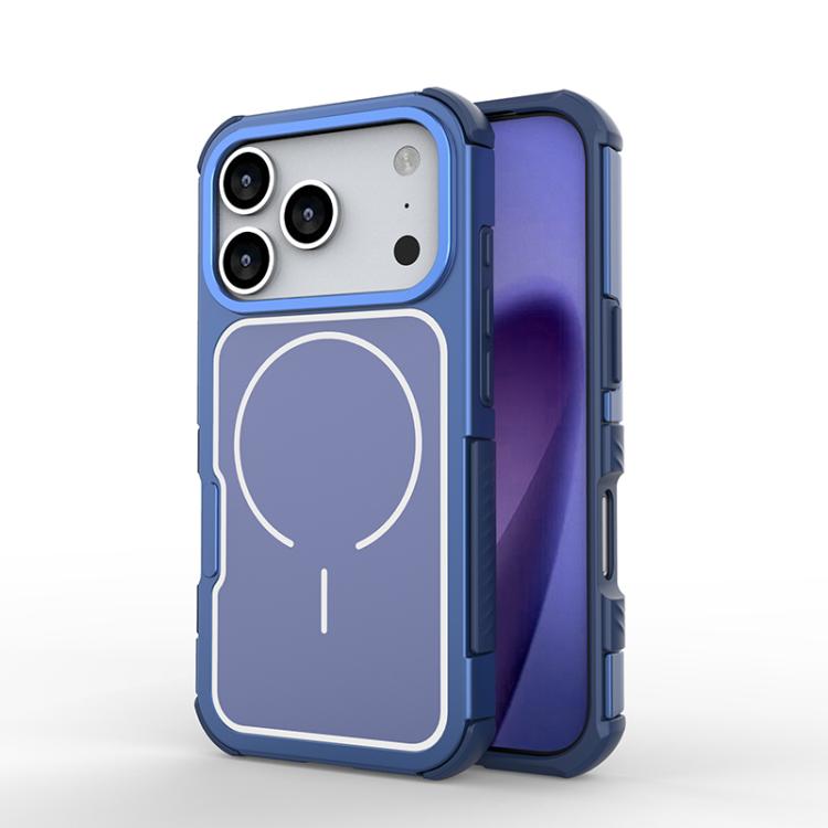 For iPhone 17 Pro Detachable Back Panel Aluminum Alloy Frame Shockproof Magnetic Phone Case(Blue)
