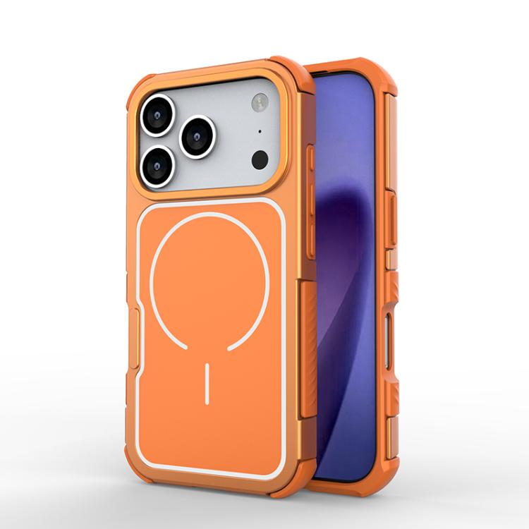 For iPhone 17 Pro Detachable Back Panel Aluminum Alloy Frame Shockproof Magnetic Phone Case(Orange)