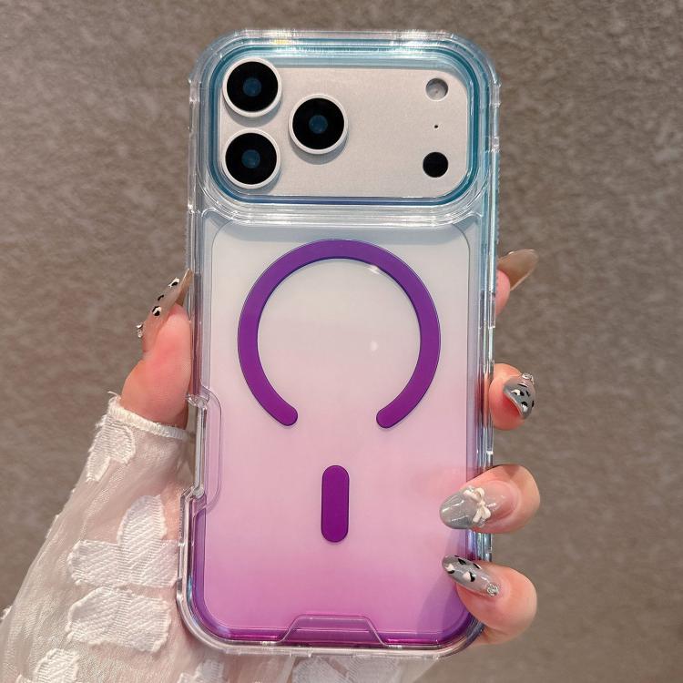For iPhone 17 Pro Detachable Gradient Transparent Magnetic Phone Case(Blue Purple)