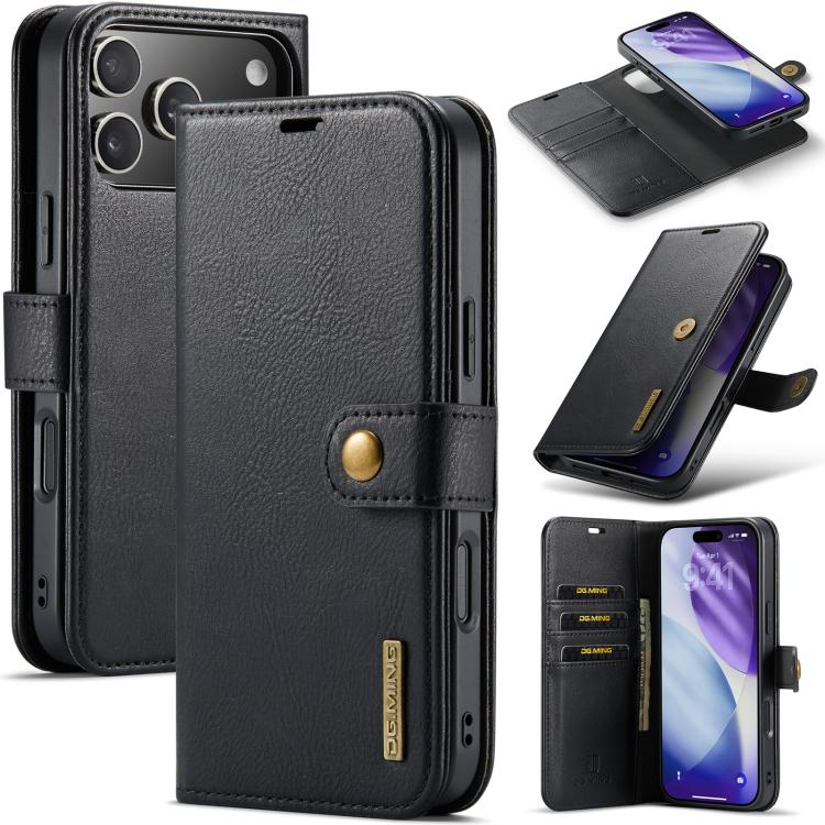 For iPhone 17 Pro DG.MING Crazy Horse Texture Detachable Magnetic Leather Phone Case(Black)