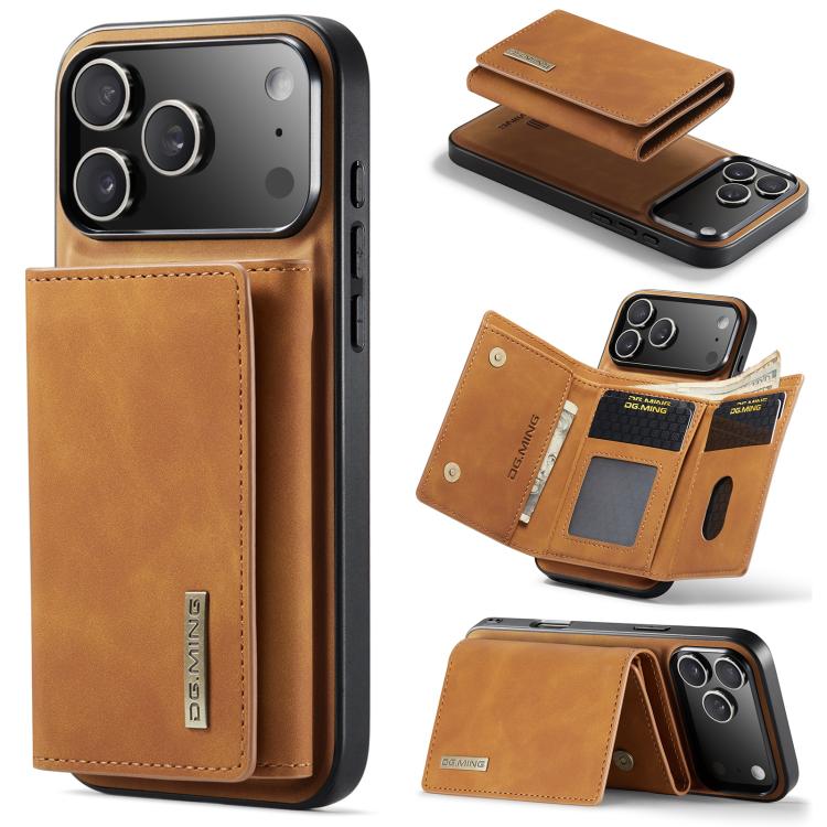 For iPhone 17 Pro DG.MING M1 Series 3-Fold Multi Card Wallet Leather Phone Case(Brown)
