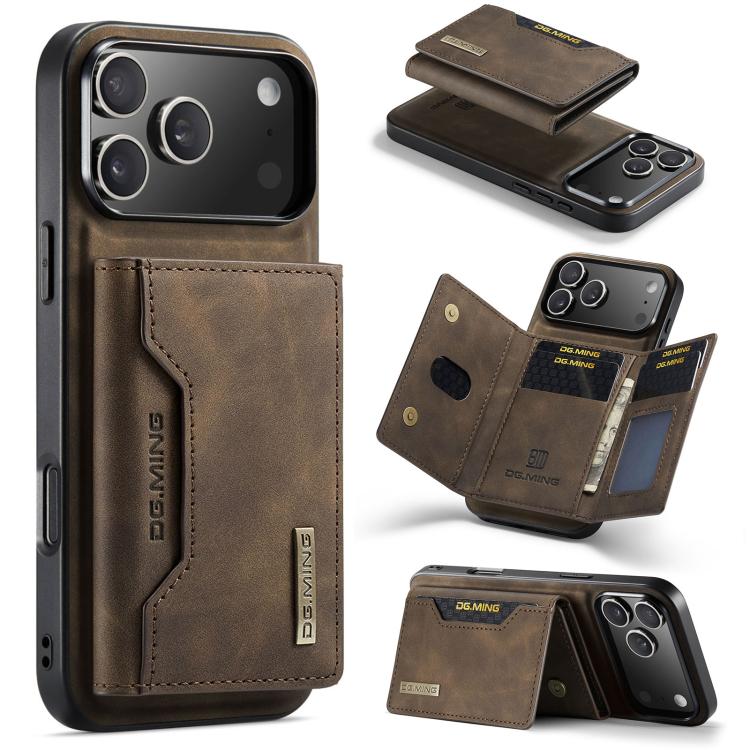 For iPhone 17 Pro DG.MING M2 Series 3-Fold Card Bag Wallet Leather Phone Case(Coffee)