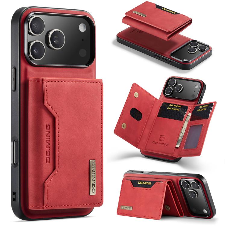 For iPhone 17 Pro DG.MING M2 Series 3-Fold Card Bag Wallet Leather Phone Case(Red)