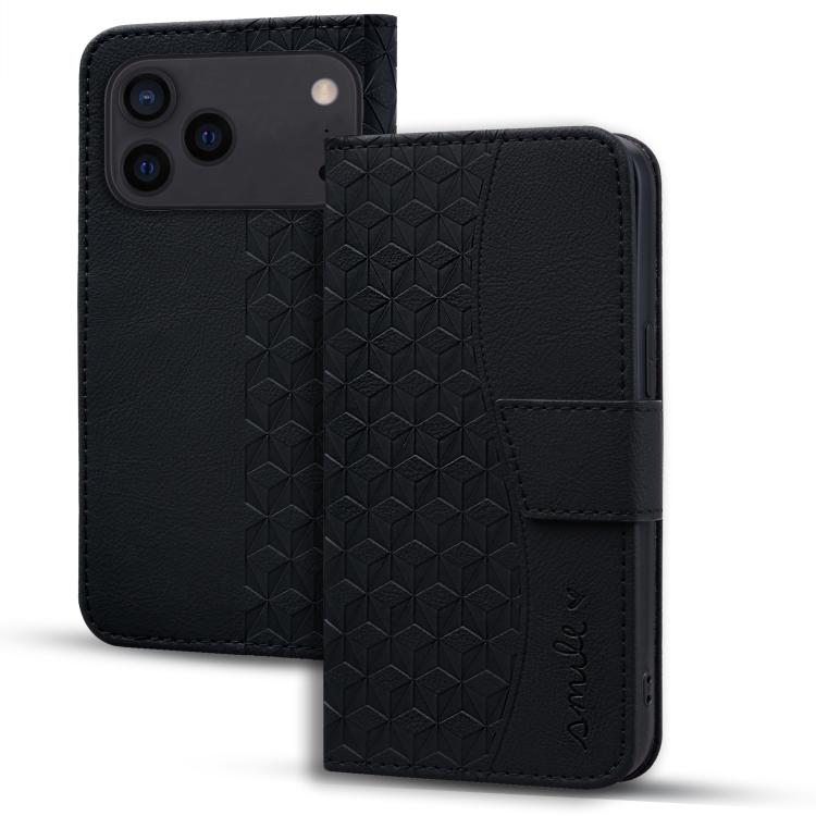 For iPhone 17 Pro Diamond Buckle Leather Phone Case with Lanyard(Black)