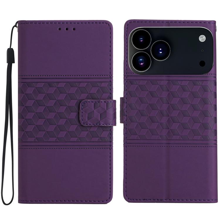 For iPhone 17 Pro Diamond Embossed Skin Feel Leather Phone Case(Purple)