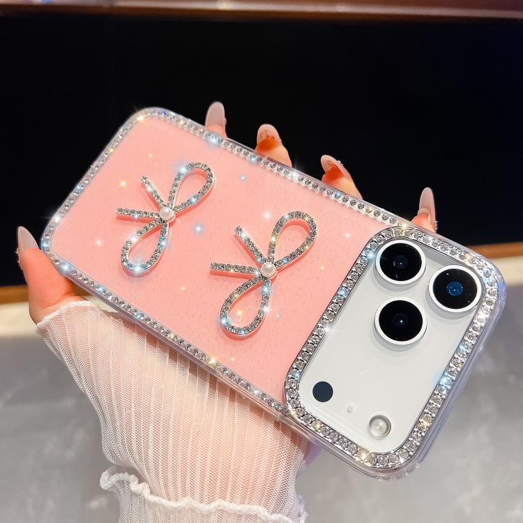 For iPhone 17 Pro Diamond Glitter Dual Bow-knot Shockproof Phone Case(Light Pink)